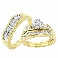 1.50Ct Round Cut White Diamond 925 Sterling Silver 14K Yellow Gold Over Diamond Engagement Wedding Band Trio Ring Set for Him & Her