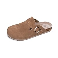 TF STAR Unisex Soft Footbed Clog Cow Suede Leather Clogs, Cork Clogs Shoes for Women Men Tan