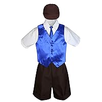 5pc Baby Toddler Boys Brown Shorts Hat Royal Blue Necktie Vest Suits Set (Large:(12-18 months))