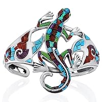 LIZARD CUFF – 925 Sterling Silver Women Cuff Bracelet with Genuine Colorful Stones - Made in Thailand