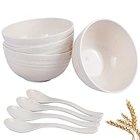 Unbreakable Cereal Bowls, 24 OZ Wheat Straw Fiber Lightweight Bowl Sets 4 - Dishwasher and Microwave Safe - for Children,Rice,Soup, Salad Bowls