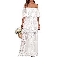 Holipick Women's Off Shoulder Lace Maxi Dress Boho Wedding Guest Bridesmaid Beach Formal Long Dress