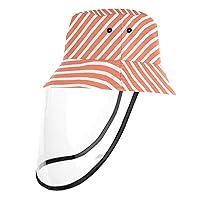 Outdoor Hat with Full Face Shield Detachable Bucket Hat UV Sun Protection Fisherman Cap Dustproof for Boys and Girls, 21.2 Inch for Kids Pastel Pink Stripe Twill Pattern