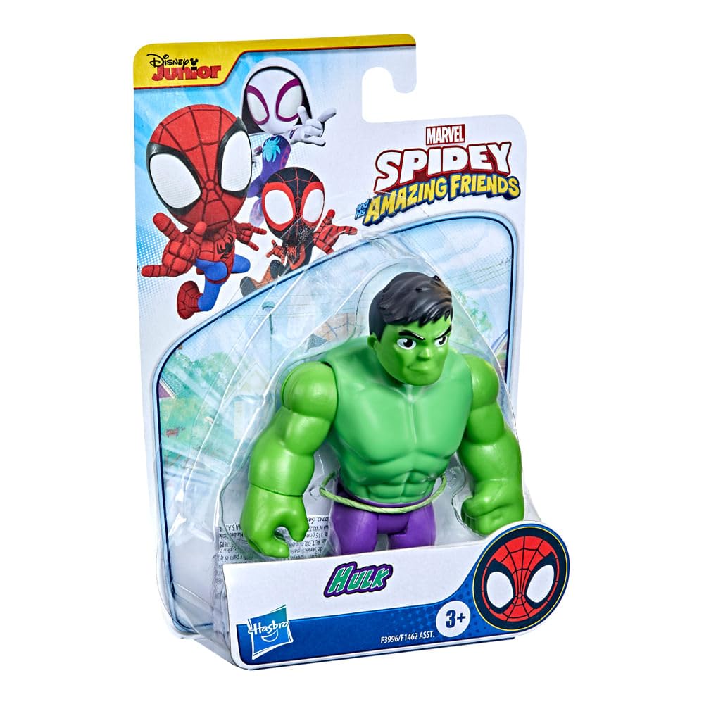 Spidey and His Amazing Friends Marvel Hulk Hero Figure Toy, 4-Inch Scale Super Hero Action Figure for Kids Ages 3 and Up, (F3996)