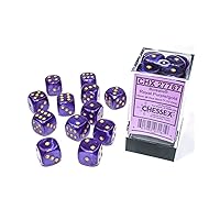 Chessex Borealis 16mm d6 Royal Purple/Gold Luminary Dice Block (12 dice) (27787)