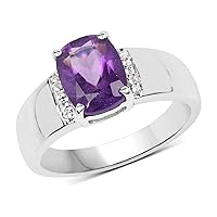 1.85 Carat Genuine Amethyst and White Topaz .925 Sterling Silver Ring