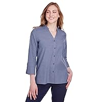 Crown Collection Pinpoint Chambray 3/4 Sleeve Blouse 2XL NAVY
