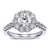 1.80 CT TW GIA Certified Halo Brilliant Cut Diamond Engagement Ring in 18k White Gold