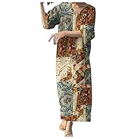 XJYIOEWT Maternity Dress for Wedding Guest Spring,Womens Daily Casual Dress V Neck Loose Dress Printed Elegant Dress WOM