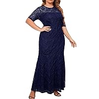 Womens Lace Dress for Wedding Guest, Mother of The Bride Formal Long Maxi Dresses Plus Size Short Sleeve Evening Gown