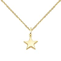 14k Yellow Gold Star Pendant with 1.2mm Diamond Cut Cable Chain Necklace