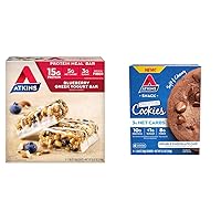 Atkins Blueberry Greek Yogurt Protein Meal Bar 5 Count and Double Chocolate Chip Protein Cookie 4 Count Bundle
