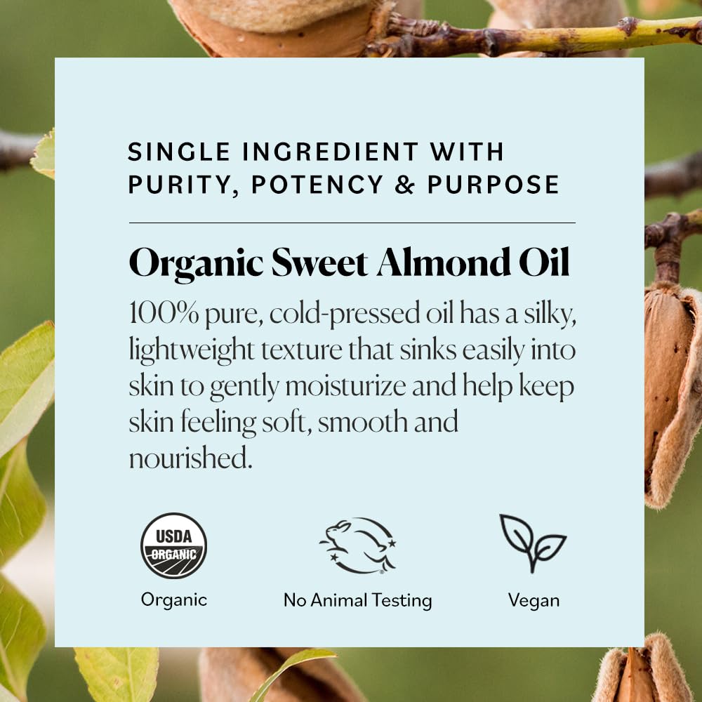 Sky Organics Organic Sweet Almond Oil for Body 100% Pure & Cold-Pressed USDA Certified Organic to Moisturize, Soften & Nourish, 16 fl. Oz