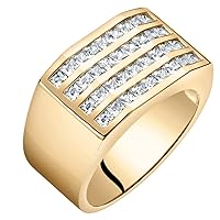 14K Yellow Gold Plated Mens Princess Cut Simulated Diamond Ring, D-E Color VS Clarity, Sizes 10-14