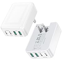 2Pack Flat USB C Wall Charger • 40W Foldable & Slim Fast Charging Block • 4Ports USB C Charger Block Cube Box Compatible with iPhone Samsung, Pixel, Tablets, Multiport Power Adapter USB Plug Brick