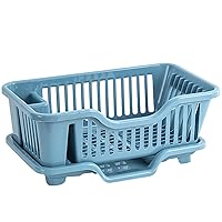 Dish Drainer Hollow Ventilated Dish Drying Rack Multi Compartment PP Dish Rack with Detachable Drip Tray Dish Drainers for Kitchen Counter, Blue