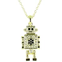 Brown on Antique Gold Small Moveable Robot Necklace