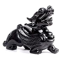 CHUNCIN - Chinese Feng Shui Pixiu/Piyao Statues Attracting Wealth and Good Luck Black Obsidian Stone Decor Prosperity Figurine Home and Office,One (Color : One)