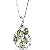 PEORA Peridot Dangle Pendant Necklace in Sterling Silver, Dewdrop Design, Pear Shape, 2.50 Carats Total, with 18 inch Chain