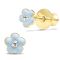 Yellow Gold Plated Sterling Silver Enamel CZ Stud Earrings for Girls - Assorted Designs, 1-Pair and 3-Pair Pack Sets Available