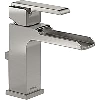 Delta Faucet Ara Single Hole Bathroom Faucet Brushed Nickel, Waterfall Faucet, Single Handle, Metal Drain Assembly, Stainless 568LF-SSMPU, 7.63 x 1.56 x 5.19 inches