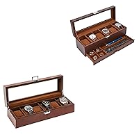 6 Slots Watch Box Bundle with 6 Slots Wooden Watch Display Case