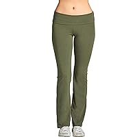 Women's Yoga Leggings Low Rise Bootcut Flare Yoga Pants, Solid 4-Way-Stretch Sweatpant Workout Pants Palazzo Pant Army Green
