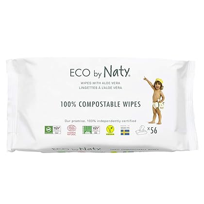 Eco by Naty Aloe Vera Baby Wipes – Plant Based Wipes, Compostable Baby and Newborn Hypoallergenic Wipes, Great for Baby Sensitive Skin (672 Count - 12 packs of 56)