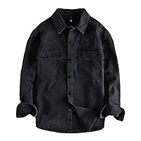 Heavy Cotton Men's Twill Woven Vintage Cargo Long Sleeve Shirt Jacket Autumn Winter Work Style Casual Youth Shirt