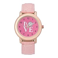 Love Volleybal Women's PU Leather Strap Watch Fashion Wristwatches Dress Watch for Home Work