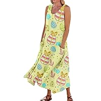 Boho Flowy Sleeveless Sundress Womans Formals Summer V Neck Loose Cocktail for Women Strapless Graphic