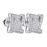 Dazzlingrock Collection Sterling Silver Mens Round Diamond Square Cluster Stud Earrings 1/8 ctw