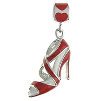 Queenberry Sterling Silver Red High Heel Shoe Enamel European Style Dangle Bead Charm