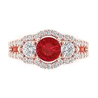 Clara Pucci 2.16 ct Round Cut Simulated Ruby 18K Rose Gold Solitaire W/Accents 3 Stone Anniversary Wedding Designer Engagement Ring