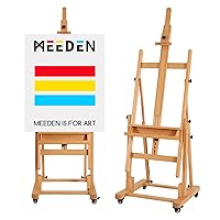 MEEDEN Extra Large Heavy-Duty H-Frame Studio Easel - Solid Beech Wooden Artist Professional Easel, Painting Art Easel Stand with 4 Premium Locking Silent Caster Wheels, Hold Max 82