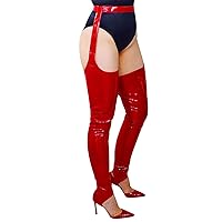 Women's Sexy Faux Leather Stirrup Leg Warmers Over the Knee Long Boot Socks