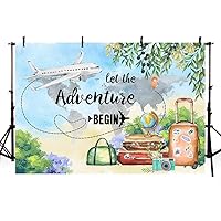 MEHOFOND Adventure Awaits Baby Shower Backdrop Baby Shower Camper Birthday Party Banner Plane Suitcase Wedding Photography Background Decorations Photo Booth Props 10x7ft