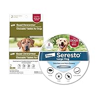 Elanco Quad Dewormer Chewable Tablets for Large Dogs and Seresto Vet-Recommended Flea & Tick Prevention Collar for Large Dogs | 2-Count + 8 Months Protection