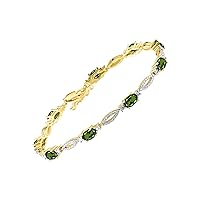 Rylos Tennis Bracelet with 6x4MM Birthstone Gemstones & Diamonds Yellow Gold Plated Silver 925 - Adjustable to 7-8