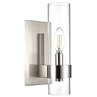 Linea di Liara Teramo Farmhouse Brushed Nickel Wall Sconce Wall Lighting Modern Bathroom Wall Sconces Wall Lights for Hallway and Bedroom Wall Sconce Lighting Fixture - Clear Glass Shade