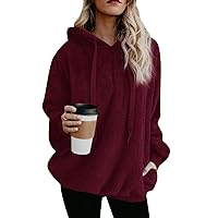EFOFEI Womens Long Sleeves Fluffy Fleece Pullover Zip Up Hooded Sweatshirt Hoodie with Pockets