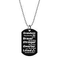 Grandson Braver Stronger Smarter Love Granddad Grandma Photo Engraving Custom Dog Tag/Necklace - Black/Blue