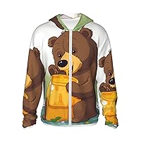 UPF50+ Bear Eats Honey Sun Protection Hoodie Jacket Quick Dry Long Sleeve Sun Shirt For Men Women