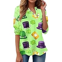 Irregular Button Up Shirt Women Casual 2024 Long Sleeve V Neck Tops St. Patrick's Day Cute Trendy Clothes