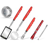 BILITOOLS Telescoping Magnetic Pickup Tool, 6 Piece Extendable Mechanic Magnet Stick Automotive Tool Kit incl. Flashlight, Inspection Mirror & Magnetic Tray