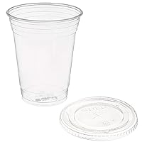 Dart Solo Clear Plastic Disposable Cups for Iced Coffee Bubble Boba Tea Smoothie, 16 oz, 50 Sets with Flat Lids