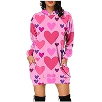 Women's Heart Print Dresses Tunic Long Sleeve 2024 Trendy Elegant Hoodies Dress Valentine's Day Wrap Dress Shirts