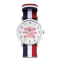 Cute Pig Nylon Watch Adjustable Wrist Watch Band Easy to Read Time with Printed Pattern Unisex