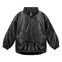 LittleSpring Little Girls Faux Leather Jacket Coat Motorcycle Zip Up Fall Winter Outerwear