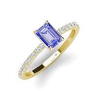 Emerald Cut Tanzanite Round Diamond 1 1/4 ctw Womens Hidden Halo Engagement Ring 14K Gold
